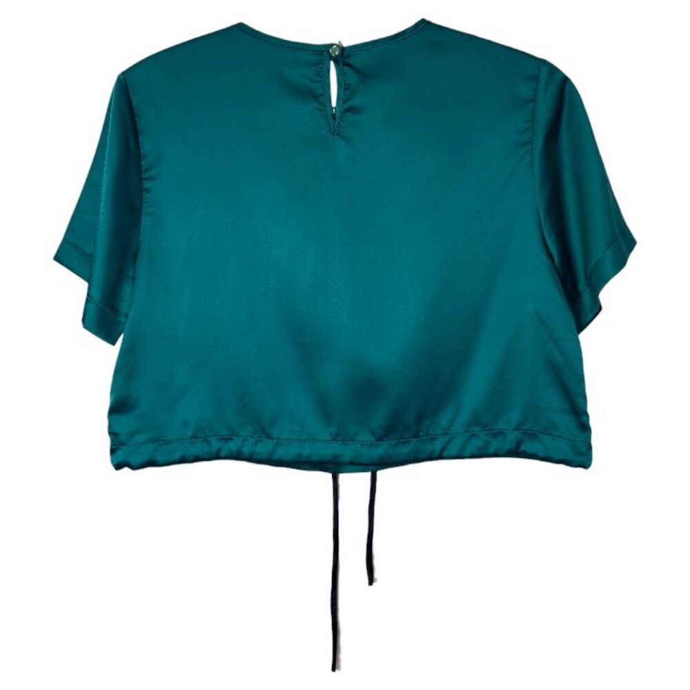 Tom Ford Green Satin Short Sleeve Crop Tee - Picture 4 of 5